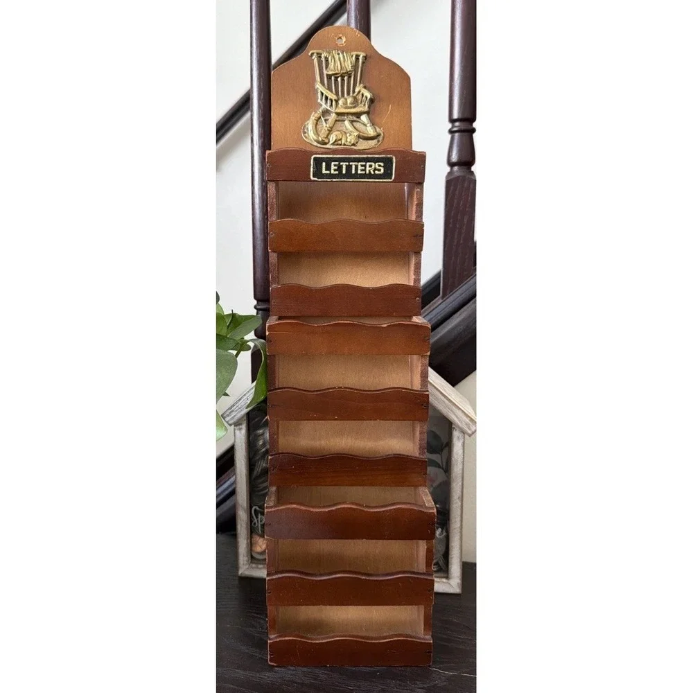 Vintage Wooden Letter/Bills/Holder Mail Organizer Wall Mount 20.25